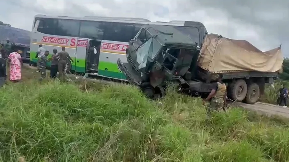 Military vehicle carrying troops to Bawku involved in crash with STC Bus in Ashanti